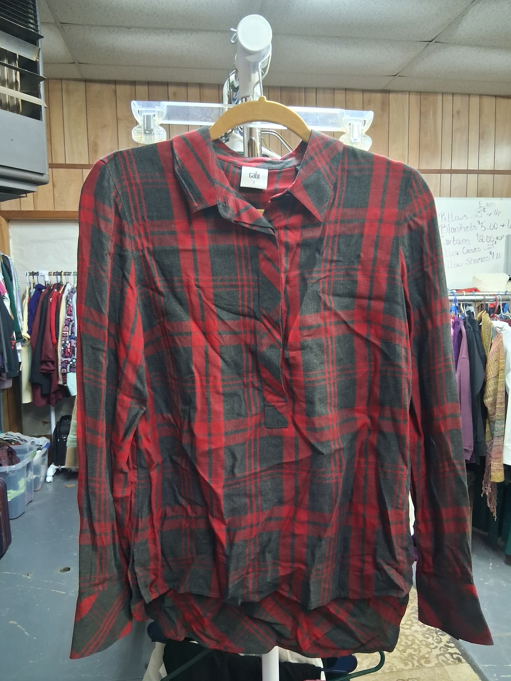 CAbi Red and Black Plaid Button-Down Shirt